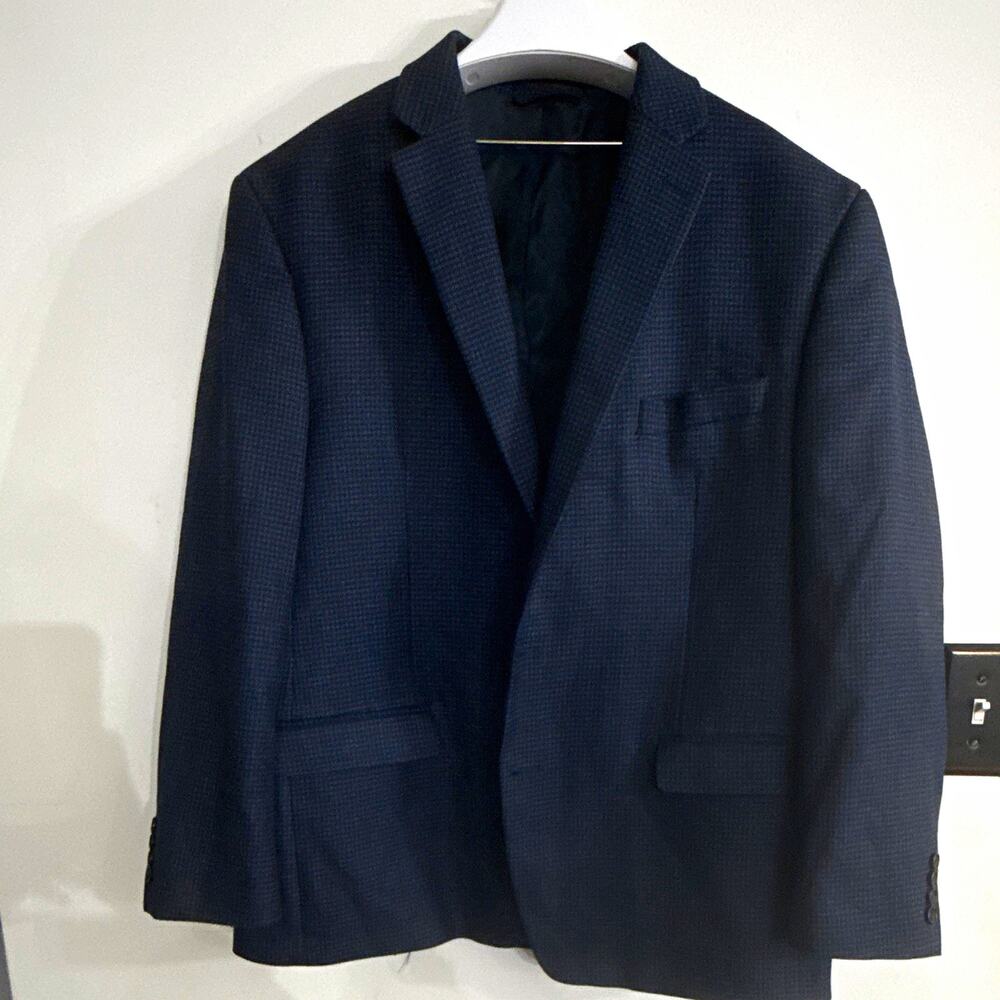 Lauren Ralph Lauren Men’s Blue Check Cotton Blend Blazer 46R Notch Lapel